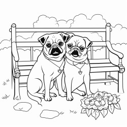 pug park bench flowers