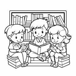 kids in a library reading books