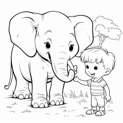 elephant playing with little boy