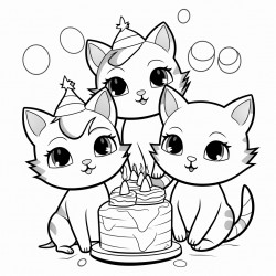 three cats having a birthday party