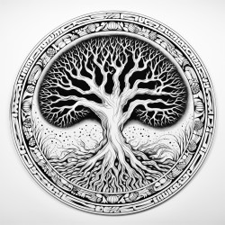 tree mandalas pattern highly detailed black outline roots