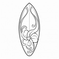 create a coloring page featuring a simple and boldlined image of a surf board with groovy style suitable for coloring