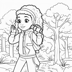 african american cute girl birdwatching holding binoculars looking into trees