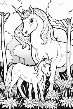 unicorn bermain di hutan dengan anak