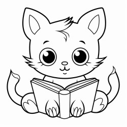 nonoline kitty cat reading a book bold lines