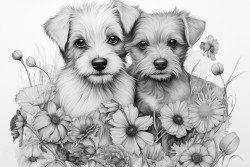 dog with flower in mouth