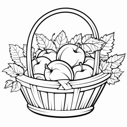 image for kids coloring vertical page autumn basket with apples