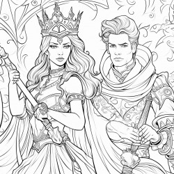 a female assassin holding a dagger to a prince wearing a crown throat