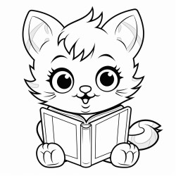 nonoline kitty cat reading a book bold lines