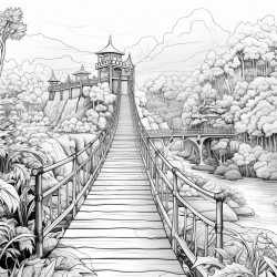suspension bridge and the river at the forest