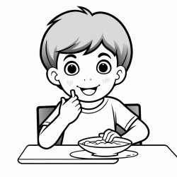 child eating with their right hand without eyes