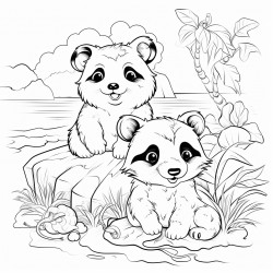 panda cat and dog in the paradise