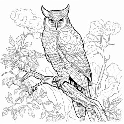 a owl sitting on a branch of a tree in a dark forest