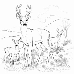 a family of deer grazing in a meadow