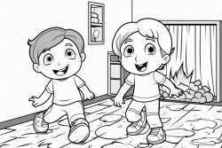 two kids in the  leaving room and the floor is lava