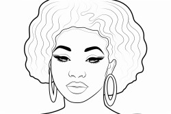 a simple black  white line art color by number oloring page illustration of an black girl smoling
