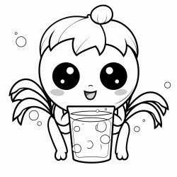 cute spider with kawaii eyes drinking a bubble tea white background