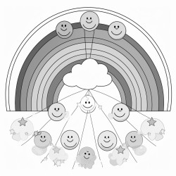 a coloring page of a rainbow with 7 spaces for colors
