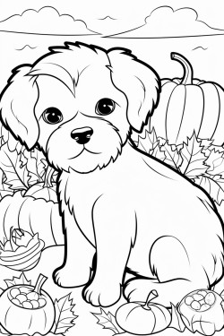 puppy in a pumpkin patch