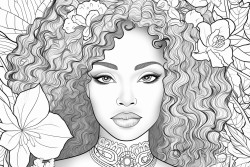 african american woman surrounded by flowers and intricate pattern with a blank space to write bible verse