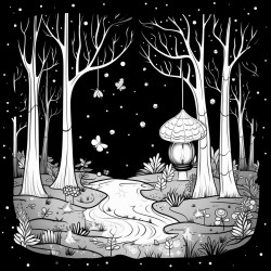 a magical forest with glowing fireflies