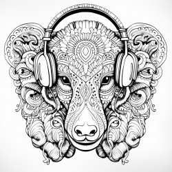 zentangle animal with headphones