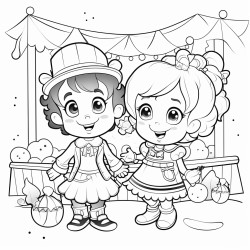 kawai coloring page cartoon characters carnival theme