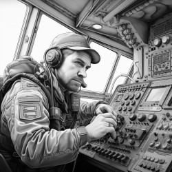 a ships radio operator sending morse code the seas outside are heavy