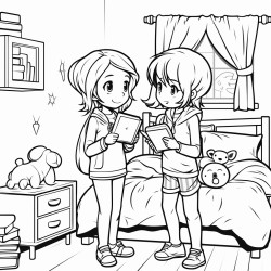 two girl best friends in their room coloring