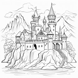 illustrate a fantasy landscape with a majestic castle