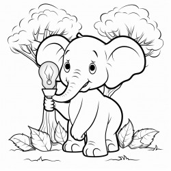 an elephant in the forest with light bulbs