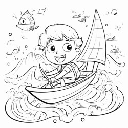 drawing with only lines of sailor surfing in bote in the third person