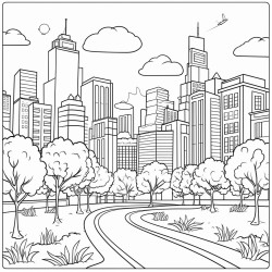 city with sky scrapers and a park