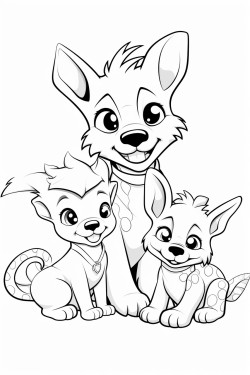 dragon playing with a dog and cat