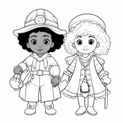 create a halloween page with 2 african american kids in career costumes