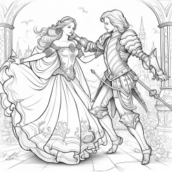 a woman knight in armor dancing with a princess