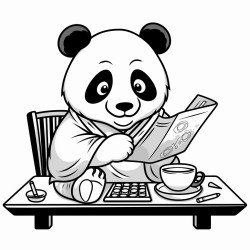 panda doing homework and eating chinese food