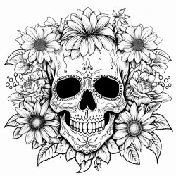 skull with sunflowers