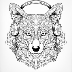 zentangle animal with headphones