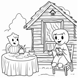 a ghost enjoying tea at a cabin