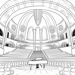 art deco concert hall with music instruments
