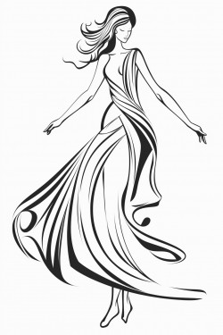 dancing figure woman full length flowing dance costume ribbon no background