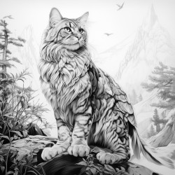 realistic large cat wellproportioned cat has wings the cat has no fur markings or stripes standing in a forest one paw raised slightly realistic detailed