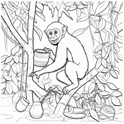 harvesting cocoa in the jungle with a spider monkey