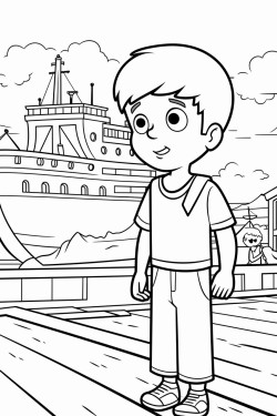 upset boy entering a big boat