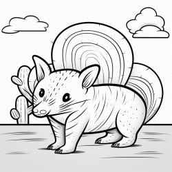 generate a coloring page with a prickly pear cactus armadillo and word art that says prickly pear