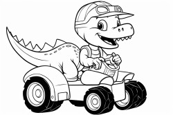 dinosaur riding a tractor