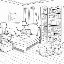 kids bedroom with toys books bed