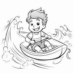 drawing with only lines of sailor surfing in bote in the third person