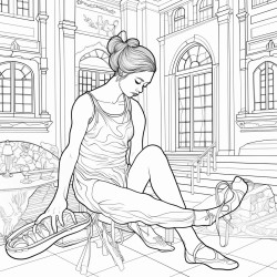 ballerina tying her point shoe